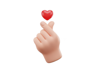 3d cartoon hand making korean finger heart gesture isolated on transparent background