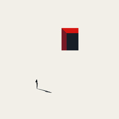 Minimalist image of a woman looking up at a high, inaccessible object, symbolizing a lofty goal, high ambition, a difficult challenge, problem-solving, and the search for a solution.
