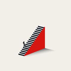 An abstract illustration of a woman climbing a steep staircase, representing career ambition, the road to success, professional development, growth, and overcoming obstacles.