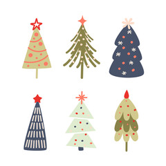 set of winter holiday trees
