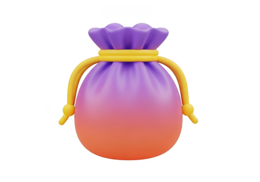 3d render of a drawstring pouch with ombre effect, isolated on transparent background