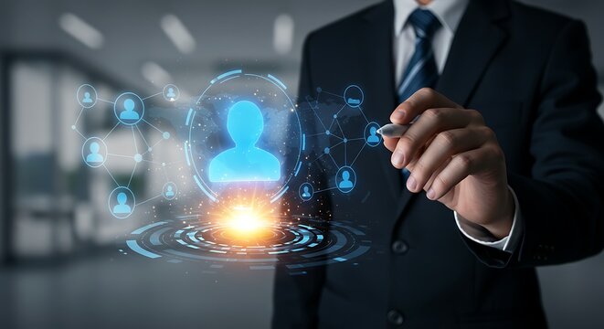 Business analyst using AI to analyze customer data for market segmentation. Big data, customer insight, and business intelligence for strategic planning - Powered by Adobe