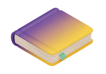 Purple and yellow gradient book with green bookmark isolated on transparent background