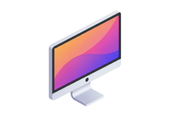 Modern computer monitor with colorful abstract screen isolated on transparent background