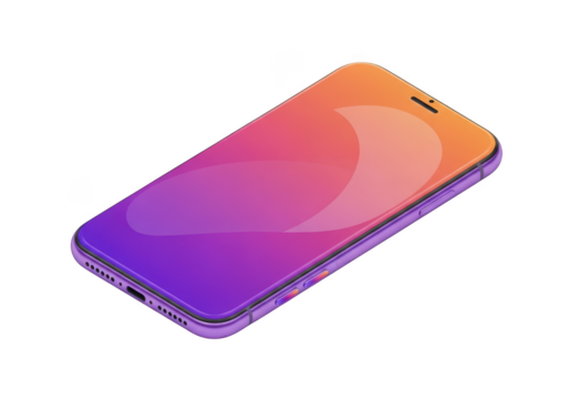 Modern smartphone with gradient screen isolated on transparent background