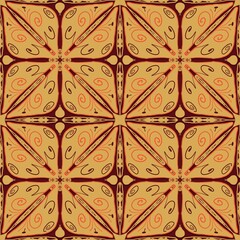 seamless pattern with flowers,brown, orange curves ,painted create to flowershape, leaves,red background in geometric patterns as sarong,fabric,tile,printed fabric,batik,tablecloth patterns.