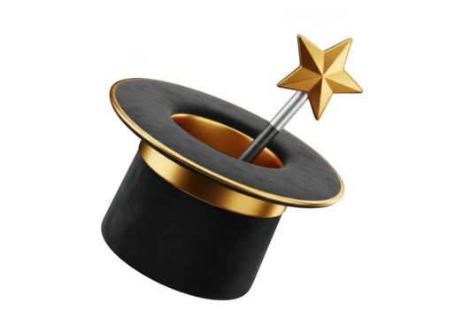 Magic hat with star wand, isolated on transparent background - Powered by Adobe