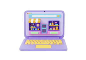 3d illustration of a laptop displaying an online store isolated on transparent background