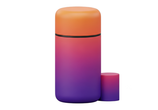 3d render of a gradient thermos bottle with its cap isolated on transparent background