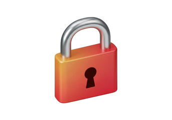 Fototapeta premium Red and orange gradient padlock isolated on transparent background