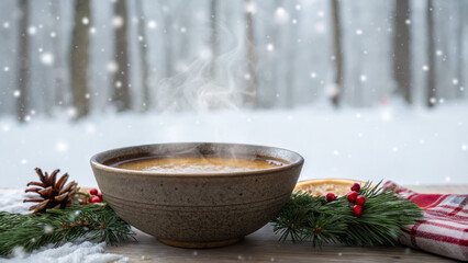 Stoneware Soup Bowl in Winter Setting