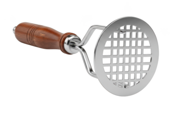 Potato masher with wooden handle isolated on transparent background