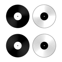 Vinyl music records graphic icon set. Vinyl plates signs isolated on white background. Vector illustration