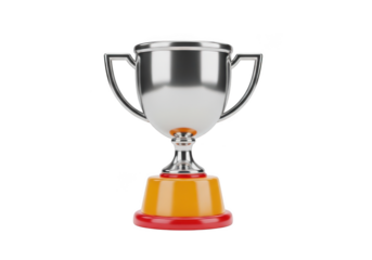 Silver trophy with orange and red base isolated on transparent background