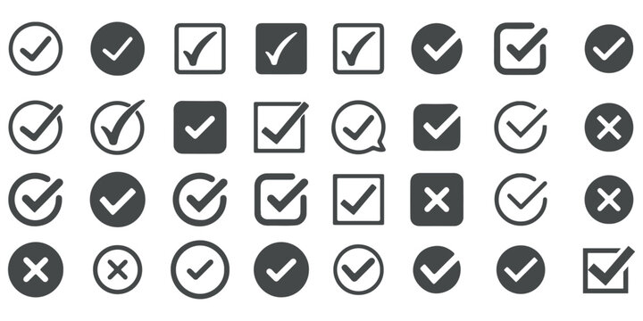 Check Mark Icons in Circle &ndash; Editable Stroke Tick Symbol Set. Vector