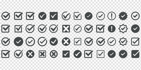 Check tick mark icon set. Cross box x check mark checkbox v list vector draw hand drawn sketch doodle brush marker checklist symbol wrong right circle. Vector Illustration