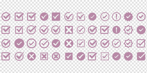 Check tick mark icon set. Cross box x check mark checkbox v list vector draw hand drawn sketch doodle brush marker checklist symbol wrong right circle. Vector Illustration