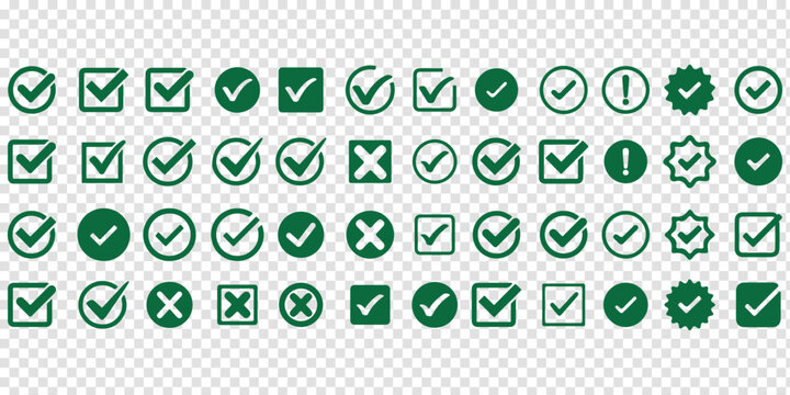 Check tick mark icon set. Cross box x check mark checkbox v list vector draw hand drawn sketch doodle brush marker checklist symbol wrong right circle. Vector Illustration