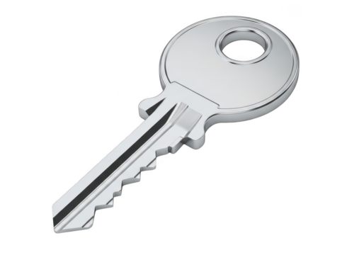 Silver key isolated on transparent background