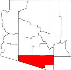 Map of Arizona highlighting Pima County in Red. Perfect for projects on Tucson, the University of Arizona, Sonoran Desert ecosystems, and the US-Mexico border region.