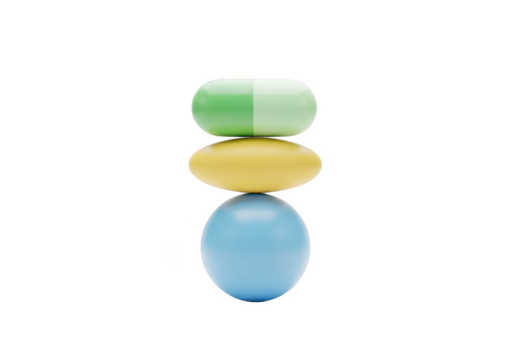 Stack of three pills isolated on transparent background