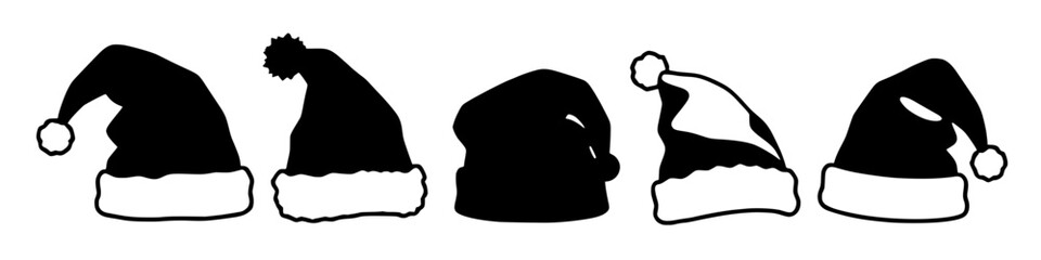 a festive collection of santa hats: black and white silhouettes for holiday cheer