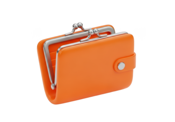 Orange wallet with clasp isolated on transparent background