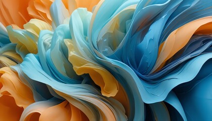 Vibrant abstract waves of colorful paint blending in fluid motion, showcasing orange, yellow, blue, and red layers with dynamic texture and artistic energy
