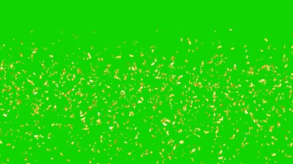 4K Shiny Metallic Gold Confetti Falling Seamless Looping Video on Green Background with glittering festive particles. real gold confetti rain isolated for festive holiday celebrations Slow Motion. - Powered by Adobe