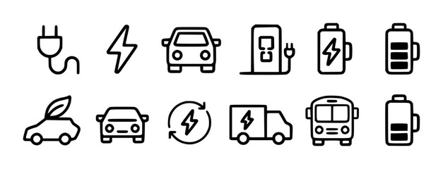 Electric Vehicle and Charging Icons A Collection of Symbols