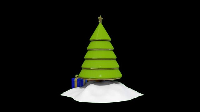 Stylish Green Christmas Tree with Rotating Presents on Snow, Festive Holiday Ornament 3D Animation Loop