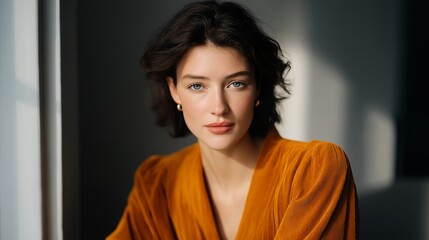 Chic fashion creator posing under natural light for lifestyle visuals, emotion of elegance and control visible, symbolizing authentic personal branding, online engagement strategy, and