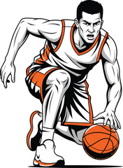 Vector Illustration of Athletic Basketball Player Dribbling Ball in Action Pose Sports Concept Art