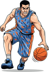 Vector Illustration of Athletic Basketball Player Dribbling Ball in Action Pose Sports Concept Art