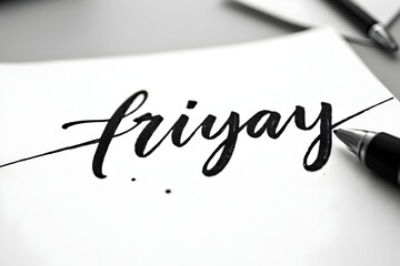 Happy Friday handwritten calligraphy on white paper with fountain pen