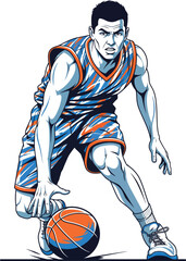Vector Illustration of Athletic Basketball Player Dribbling Ball in Action Pose Sports Concept Art