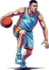 Vector Illustration of Athletic Basketball Player Dribbling Ball in Action Pose Sports Concept Art
