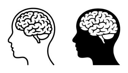 Two Silhouette Heads with Brains Outline and Solid Black