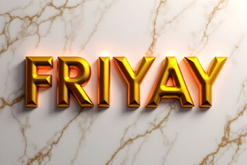 Happy Friday golden 3D text on marble background