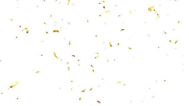 gold confetti video on transparent background with alpha channel. gold confetti falling in slow motion 3d rendering gold confetti particle flying include alpha matte. Double burst of confetti.
