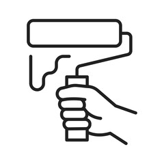 Hand holding paint roller icon, minimal line style