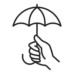 Hand holding umbrella icon, minimal line style