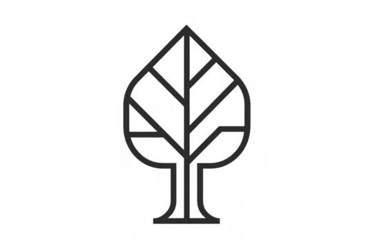 Abstract line art tree icon representing nature, environment, growth, and ecology with a transparent background