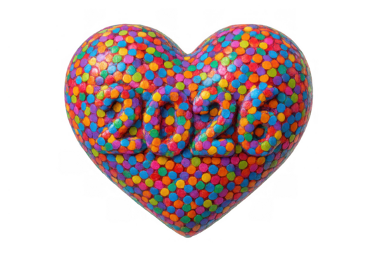 Colorful candy heart displaying year 2026, celebrating new year and love with sweet festive dots