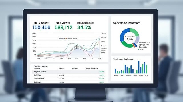 Business analytics dashboard showing data visualization and performance metrics.