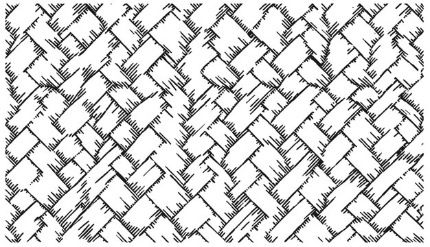  A black-and-white illustration of a woven pattern with interlaced strips and textured lines. Ideal for fabric design, flooring, graphic art, or decorative layouts in stock collections.