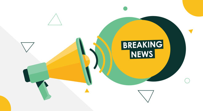 Breaking news announcement with vibrant megaphone design for promotional marketing campaigns and urgent updates, spreading awareness, attention grabber