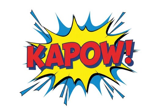 Explosive kapow comic book sound effect in bright yellow and red