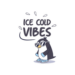 Ice Cold Vibes – Penguin Chill Quote Typography (Black & Cyan)