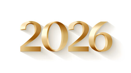 Happy New Year 2026 Golden Text on White Background Celebration